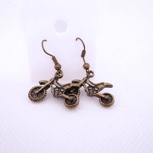 💎7/25💎NOS Vintage Retro Antiqued Bronze Motorcycle French Wire Earrings